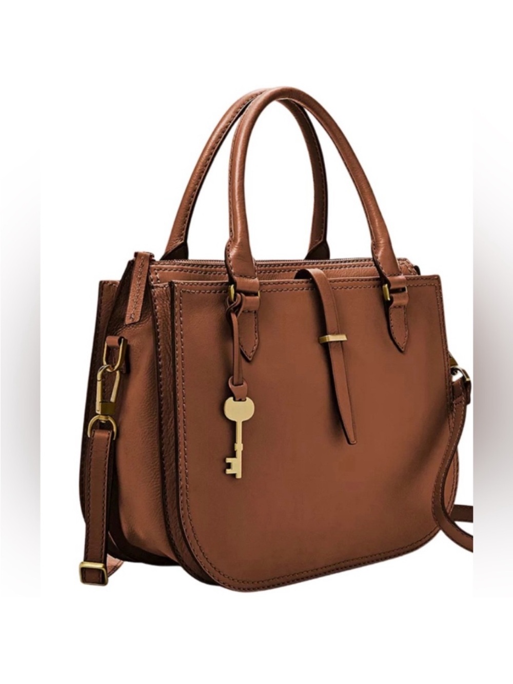 Fossil Ryder Mini Satchel Leather Crossbody Handbag Camel Saddle Tan Purse